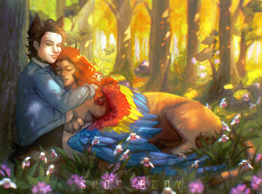 Detailed Human + Creature + detailed bg. Detailed Human + Creature + detailed bg.
